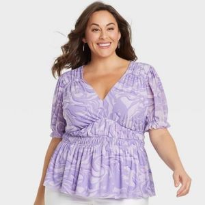 Target Ava and Viv Purple Swirl Puff Sleeve Baby Doll Top 3x 24/26